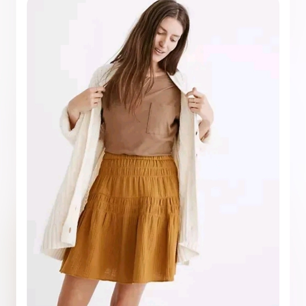 MADEWELL Women's Yellow Double-Gauze Smocked Mini Skirt XXS